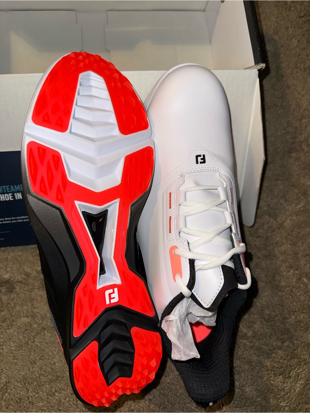 Brand new FootJoy Men's White Black Golf Shoes with Coral Accent - Picture 4 of 8